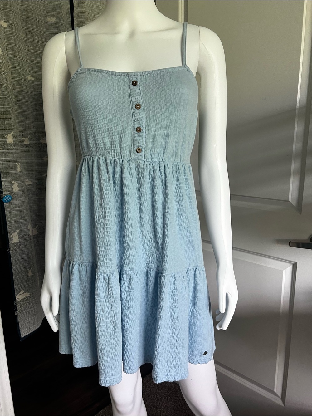 Roxy Pale Blue Spaghetti-Strap Tiered Mini Dress